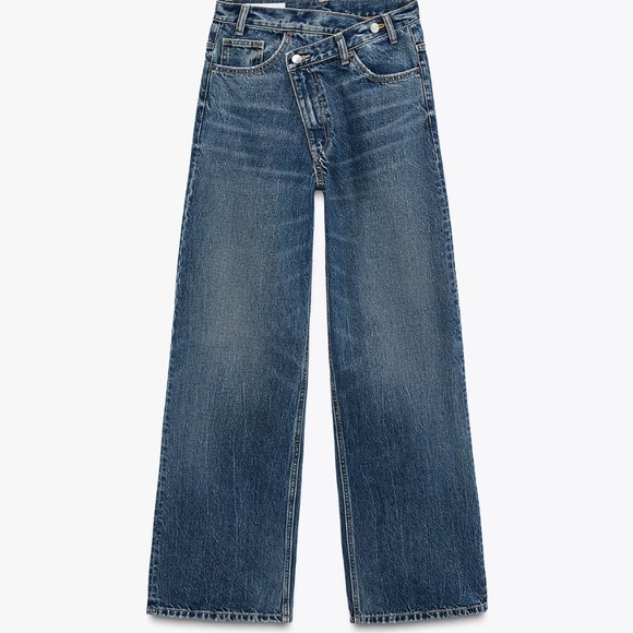 Zara cross over wide straight leg jeans blogger agolde - Picture 1 of 4